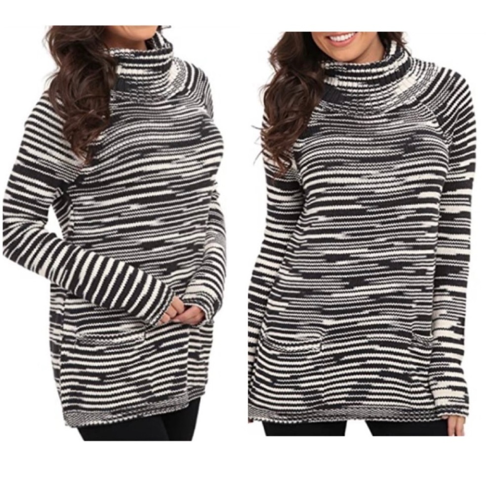 Lucky Brand Space Dye Cowl Neck Knit Tunic Pullover Sweater COZY Long Length